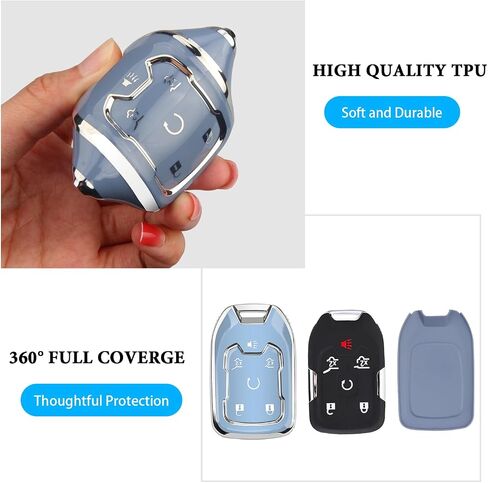 غطاء مفتاح Chevy Key Fob مع سلسلة مفاتيح، حافظة مفاتيح ناعمة للحماية الكاملة لسيارة شيفروليه سيلفرادو سوبربان تاهو جي إم سي أكاديا تيرين يوكون سييرا 1500 2500 3500 HD، 6 أزرار (أزرق) in Kuwait