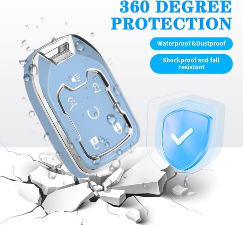 غطاء مفتاح Chevy Key Fob مع سلسلة مفاتيح، حافظة مفاتيح ناعمة للحماية الكاملة لسيارة شيفروليه سيلفرادو سوبربان تاهو جي إم سي أكاديا تيرين يوكون سييرا 1500 2500 3500 HD، 6 أزرار (أزرق) in Kuwait