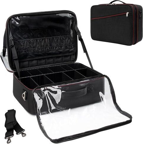Extra Large Makeup Case, XL Makeup Bag Organizer Travel Cosmetic Case Portable Artist Storage Bag with Washable Plastic Divider and Heat Insulation Layer For Lipstick Makeup Toiletry Accessories Black in Saudi Arabia
