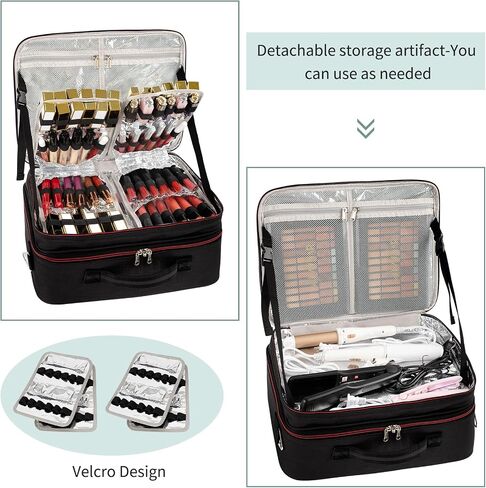 Extra Large Makeup Case, XL Makeup Bag Organizer Travel Cosmetic Case Portable Artist Storage Bag with Washable Plastic Divider and Heat Insulation Layer For Lipstick Makeup Toiletry Accessories Black in Saudi Arabia