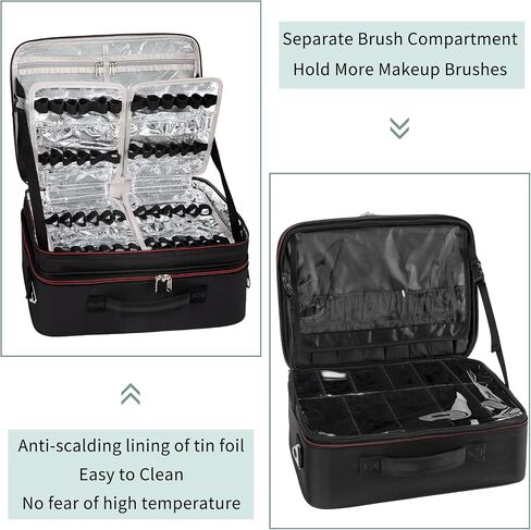 Extra Large Makeup Case, XL Makeup Bag Organizer Travel Cosmetic Case Portable Artist Storage Bag with Washable Plastic Divider and Heat Insulation Layer For Lipstick Makeup Toiletry Accessories Black in Saudi Arabia
