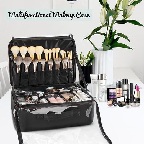 Extra Large Makeup Case, XL Makeup Bag Organizer Travel Cosmetic Case Portable Artist Storage Bag with Washable Plastic Divider and Heat Insulation Layer For Lipstick Makeup Toiletry Accessories Black in Saudi Arabia