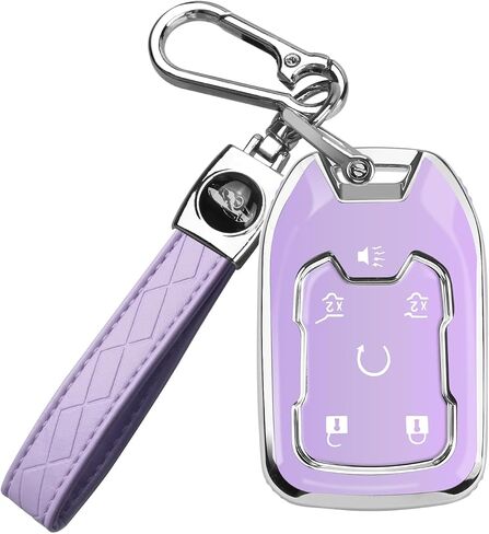 غطاء مفتاح Chevy Key Fob مع سلسلة مفاتيح، حافظة مفاتيح ناعمة للحماية الكاملة لسيارة شيفروليه سيلفرادو سوبربان تاهو جي إم سي أكاديا تيرين يوكون سييرا 1500 2500 3500 HD، 6 أزرار (أزرق) in Kuwait