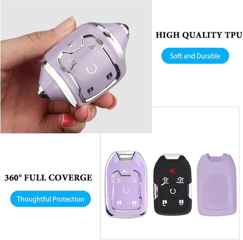 غطاء مفتاح Chevy Key Fob مع سلسلة مفاتيح، حافظة مفاتيح ناعمة للحماية الكاملة لسيارة شيفروليه سيلفرادو سوبربان تاهو جي إم سي أكاديا تيرين يوكون سييرا 1500 2500 3500 HD، 6 أزرار (أزرق) in Kuwait