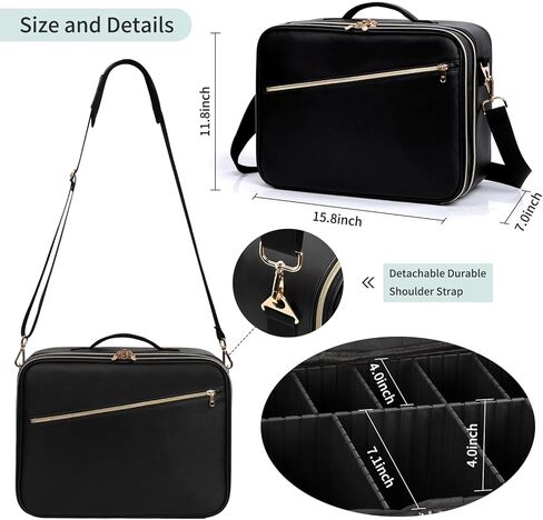 Extra Large Makeup Case, XL Makeup Bag Organizer Travel Cosmetic Case Portable Artist Storage Bag with Washable Plastic Divider and Heat Insulation Layer For Lipstick Makeup Toiletry Accessories Black in Kuwait