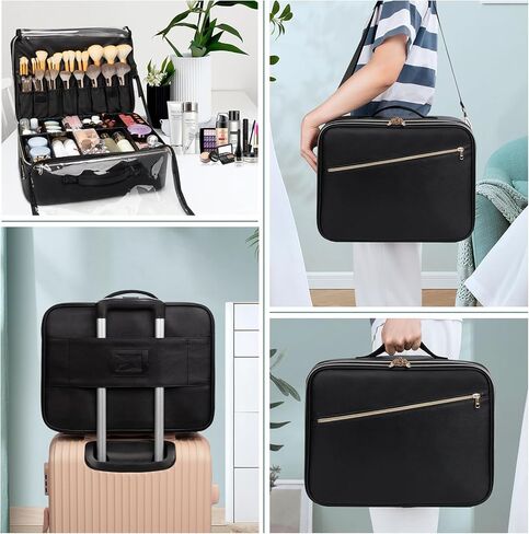 Extra Large Makeup Case, XL Makeup Bag Organizer Travel Cosmetic Case Portable Artist Storage Bag with Washable Plastic Divider and Heat Insulation Layer For Lipstick Makeup Toiletry Accessories Black in Kuwait
