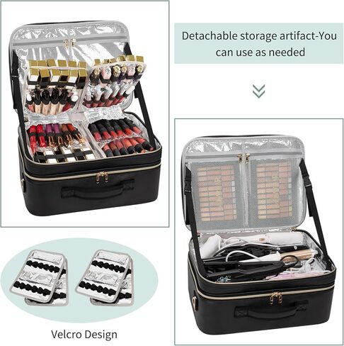 Extra Large Makeup Case, XL Makeup Bag Organizer Travel Cosmetic Case Portable Artist Storage Bag with Washable Plastic Divider and Heat Insulation Layer For Lipstick Makeup Toiletry Accessories Black in Kuwait