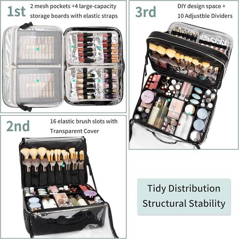 Extra Large Makeup Case, XL Makeup Bag Organizer Travel Cosmetic Case Portable Artist Storage Bag with Washable Plastic Divider and Heat Insulation Layer For Lipstick Makeup Toiletry Accessories Black in Kuwait