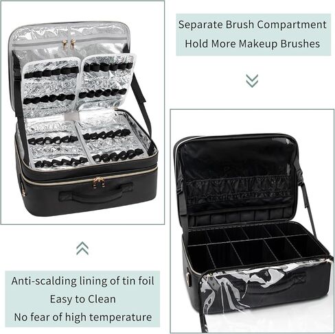 Extra Large Makeup Case, XL Makeup Bag Organizer Travel Cosmetic Case Portable Artist Storage Bag with Washable Plastic Divider and Heat Insulation Layer For Lipstick Makeup Toiletry Accessories Black in Kuwait