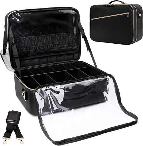 Extra Large Makeup Case, XL Makeup Bag Organizer Travel Cosmetic Case Portable Artist Storage Bag with Washable Plastic Divider and Heat Insulation Layer For Lipstick Makeup Toiletry Accessories Black in Kuwait