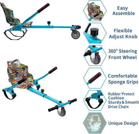 ملحقات مقعد SUNSHINE Hoverboard Kart لسكوتر التوازن الذاتي بعجلتين مقاس 6.5 بوصة و8 بوصة و10 بوصة (أزرق منقوش) in Kuwait