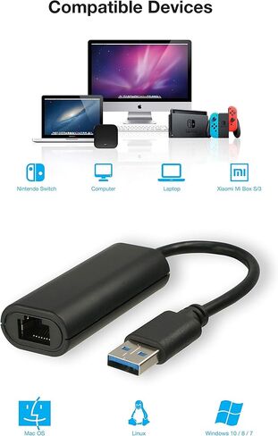 محول شبكة HomeSpot USB 3.0 إلى Ethernet RJ45 Gigabit LAN لشبكة إيثرنت 10/100/1000 ميجابت في الثانية in Kuwait