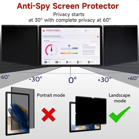 شاشة خصوصية مغناطيسية من Mamol متوافقة مع هاتف Samsung Galaxy Tab S7 FE 5G 2021 / Galaxy Tab S9 Plus 2023/Galaxy Tab S8 Plus 5G / Tab S7 Plus 12.4 بوصة، فلتر مضاد للضوء الأزرق/الوهج قابل للإزالة in Kuwait