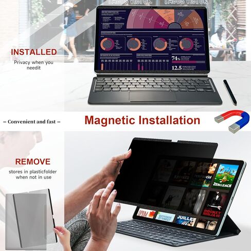 شاشة خصوصية مغناطيسية من Mamol متوافقة مع هاتف Samsung Galaxy Tab S7 FE 5G 2021 / Galaxy Tab S9 Plus 2023/Galaxy Tab S8 Plus 5G / Tab S7 Plus 12.4 بوصة، فلتر مضاد للضوء الأزرق/الوهج قابل للإزالة in Kuwait