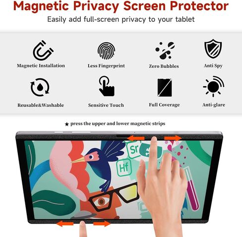 شاشة خصوصية مغناطيسية من Mamol متوافقة مع هاتف Samsung Galaxy Tab S7 FE 5G 2021 / Galaxy Tab S9 Plus 2023/Galaxy Tab S8 Plus 5G / Tab S7 Plus 12.4 بوصة، فلتر مضاد للضوء الأزرق/الوهج قابل للإزالة in Kuwait