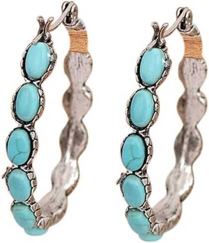 Bohemian Turquoise Geometric Oval Flower Drop Dangle Earrings Ethnic Teardrop for Women Girls Statement Cowgirl Boho Jewelry in Saudi Arabia