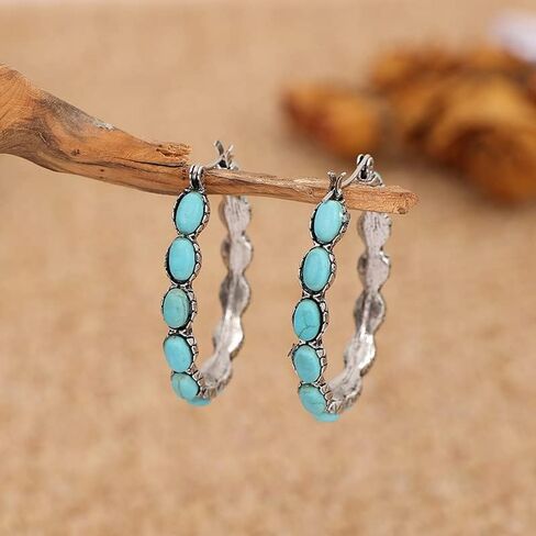 Bohemian Turquoise Geometric Oval Flower Drop Dangle Earrings Ethnic Teardrop for Women Girls Statement Cowgirl Boho Jewelry in Saudi Arabia