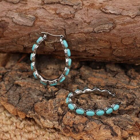 Bohemian Turquoise Geometric Oval Flower Drop Dangle Earrings Ethnic Teardrop for Women Girls Statement Cowgirl Boho Jewelry in Saudi Arabia