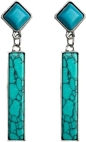 Bohemian Turquoise Geometric Oval Flower Drop Dangle Earrings Ethnic Teardrop for Women Girls Statement Cowgirl Boho Jewelry in Saudi Arabia