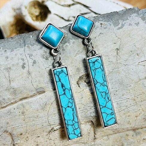 Bohemian Turquoise Geometric Oval Flower Drop Dangle Earrings Ethnic Teardrop for Women Girls Statement Cowgirl Boho Jewelry in Saudi Arabia