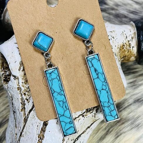 Bohemian Turquoise Geometric Oval Flower Drop Dangle Earrings Ethnic Teardrop for Women Girls Statement Cowgirl Boho Jewelry in Saudi Arabia