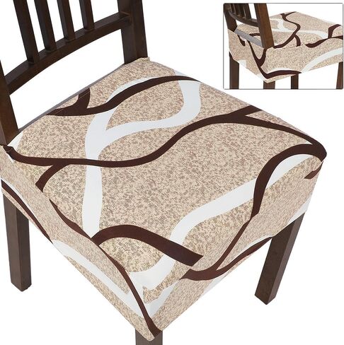 مجموعة أغطية مقاعد قابلة للتمدد من SearchI مكونة من 4 قطع، أغطية مقاعد ناعمة قابلة للإزالة وقابلة للغسل لكراسي الطعام، وواقي مقعد غرفة الطعام (بدون خلفية، بيج) in Kuwait