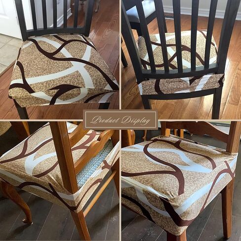 مجموعة أغطية مقاعد قابلة للتمدد من SearchI مكونة من 4 قطع، أغطية مقاعد ناعمة قابلة للإزالة وقابلة للغسل لكراسي الطعام، وواقي مقعد غرفة الطعام (بدون خلفية، بيج) in Kuwait