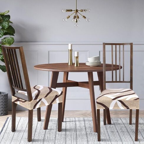 مجموعة أغطية مقاعد قابلة للتمدد من SearchI مكونة من 4 قطع، أغطية مقاعد ناعمة قابلة للإزالة وقابلة للغسل لكراسي الطعام، وواقي مقعد غرفة الطعام (بدون خلفية، بيج) in Kuwait