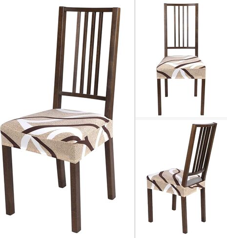 مجموعة أغطية مقاعد قابلة للتمدد من SearchI مكونة من 4 قطع، أغطية مقاعد ناعمة قابلة للإزالة وقابلة للغسل لكراسي الطعام، وواقي مقعد غرفة الطعام (بدون خلفية، بيج) in Kuwait