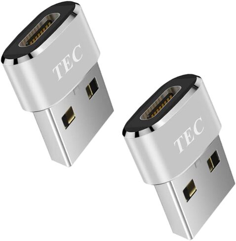 مجموعة مكونة من قطعتين من محول TEC USB من النوع C إلى USB A لنقل بيانات USB 5V 3A موصل شحن سريع متوافق مع MacBook Pro/Air/iPad Pro 2020/Surface/Sony Xperia/Samsung/MagSafe Charger، فضي in Kuwait
