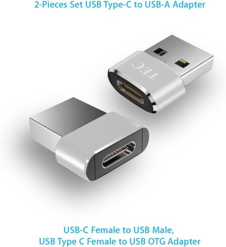 مجموعة مكونة من قطعتين من محول TEC USB من النوع C إلى USB A لنقل بيانات USB 5V 3A موصل شحن سريع متوافق مع MacBook Pro/Air/iPad Pro 2020/Surface/Sony Xperia/Samsung/MagSafe Charger، فضي in Kuwait