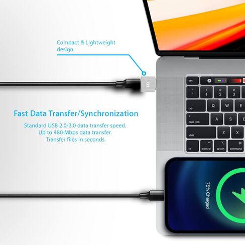مجموعة مكونة من قطعتين من محول TEC USB من النوع C إلى USB A لنقل بيانات USB 5V 3A موصل شحن سريع متوافق مع MacBook Pro/Air/iPad Pro 2020/Surface/Sony Xperia/Samsung/MagSafe Charger، فضي in Kuwait