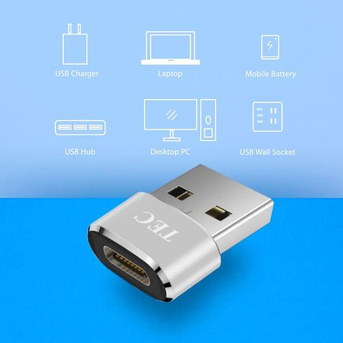 مجموعة مكونة من قطعتين من محول TEC USB من النوع C إلى USB A لنقل بيانات USB 5V 3A موصل شحن سريع متوافق مع MacBook Pro/Air/iPad Pro 2020/Surface/Sony Xperia/Samsung/MagSafe Charger، فضي in Kuwait