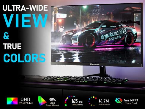 شاشة ألعاب 27 بوصة 144 هرتز/165 هرتز QHD 1440 بكسل شاشة كمبيوتر LED مع أضواء قوس قزح، 95% sRGB AMD FreeSync G-Sync متوافقة، منفذ عرض 1 مللي ثانية، HDMI ومكبرات الصوت، آلة بدون إطار للعناية بالعين in Saudi Arabia