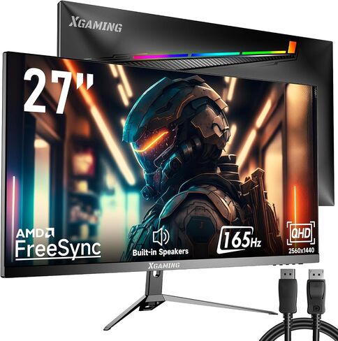 شاشة ألعاب 27 بوصة 144 هرتز/165 هرتز QHD 1440 بكسل شاشة كمبيوتر LED مع أضواء قوس قزح، 95% sRGB AMD FreeSync G-Sync متوافقة، منفذ عرض 1 مللي ثانية، HDMI ومكبرات الصوت، آلة بدون إطار للعناية بالعين in Saudi Arabia