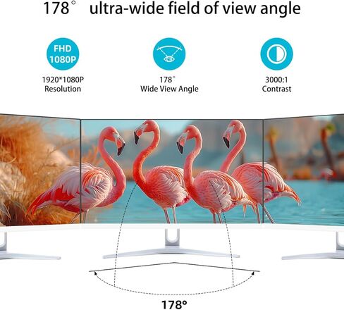 شاشة كمبيوتر 24 بوصة، شاشة كمبيوتر LED بدقة Full HD 1920x1080P LED IPS، منفذ HDMI VGA، بدون إطار، قابلة للتركيب على VESA، أبيض in Kuwait