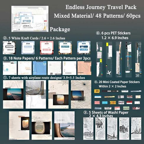 Vilikya 60pcs Travel Scrapbook Supplies, Mini Travel Stickers for Scrapbooking, Aesthetic Mixed Scrapbook Materials Include Decorative Paper for Vintage Ephemera for Junk Journals, Bullet Journaling in Kuwait