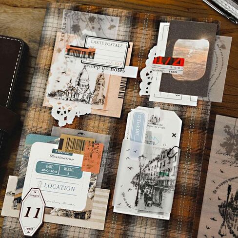 Vilikya 60pcs Travel Scrapbook Supplies, Mini Travel Stickers for Scrapbooking, Aesthetic Mixed Scrapbook Materials Include Decorative Paper for Vintage Ephemera for Junk Journals, Bullet Journaling in Kuwait