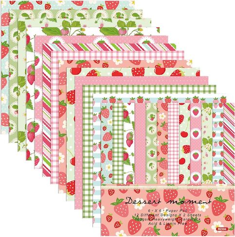 Strawberry Theme 6-inches Scrapbooking Paper, 24 Sheets Single-Side Printing Junk Journal Cardstock for Card Making Decorative Mails Art Album, A in Kuwait