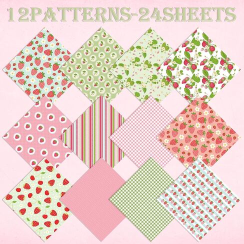 Strawberry Theme 6-inches Scrapbooking Paper, 24 Sheets Single-Side Printing Junk Journal Cardstock for Card Making Decorative Mails Art Album, A in Kuwait