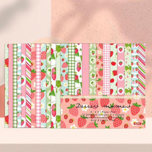 Strawberry Theme 6-inches Scrapbooking Paper, 24 Sheets Single-Side Printing Junk Journal Cardstock for Card Making Decorative Mails Art Album, A in Kuwait