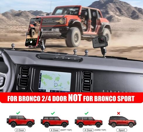 حامل هاتف لوحدة التحكم المركزية من Mabett، دعامة متعددة الوظائف لسيارة Ford Bronco 2021 2022 2023 2024 2/4 باب حامل ألومنيوم منزلق يناسب الهاتف الذكي وحامل Gopro in Kuwait