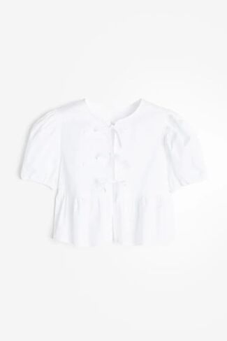 Tie Front Tops for Women Y2k Short Puff Sleeve Blouse Ruffle Hem Peplum Shirt Reversible Babydoll Tops Streetwear in Saudi Arabia