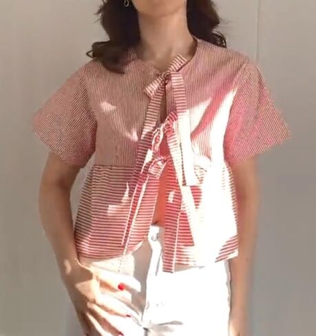 Tie Front Tops for Women Y2k Short Puff Sleeve Blouse Ruffle Hem Peplum Shirt Reversible Babydoll Tops Streetwear in Saudi Arabia