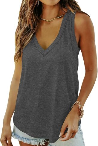 DB MOON Womens 2024 Summer Sleeveless Tops Deep V Neck Tank Tops Loose Fit Shirts in Saudi Arabia
