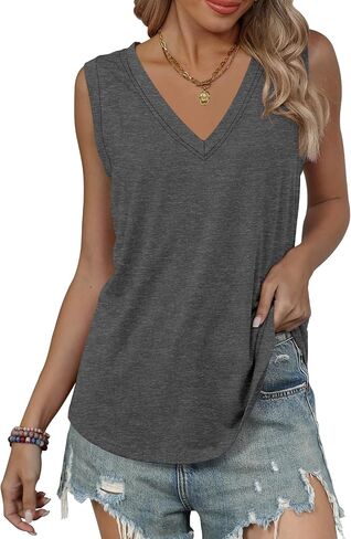 DB MOON Womens 2024 Summer Sleeveless Tops Deep V Neck Tank Tops Loose Fit Shirts in Saudi Arabia