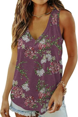 DB MOON Womens 2024 Summer Sleeveless Tops Deep V Neck Tank Tops Loose Fit Shirts in Saudi Arabia