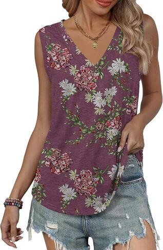 DB MOON Womens 2024 Summer Sleeveless Tops Deep V Neck Tank Tops Loose Fit Shirts in Saudi Arabia