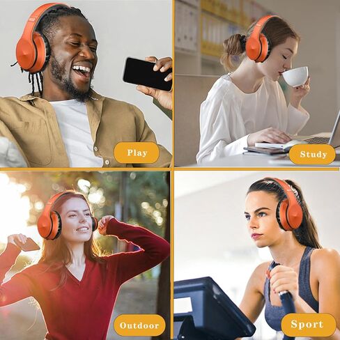 OYEALEX سماعة رأس بخاصية إلغاء الضوضاء النشطة فوق الأذن، سماعات رأس لاسلكية تعمل بتقنية البلوتوث مع ميكروفون عميق وقابلة للطي، سماعات رأس مريحة للفصل عبر الإنترنت، والمكتب المنزلي، وأجهزة الكمبيوتر/الهواتف المحمولة/الألعاب، برتقالي in Saudi Arabia