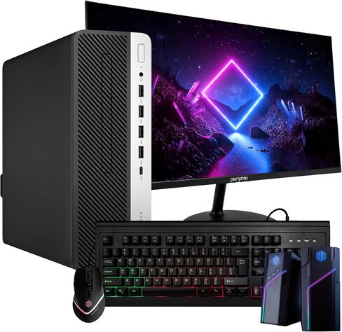 كمبيوتر مكتبي HP ProDesk 600G4 | سداسي النواة إنتل i5 (3.2 جيجا هرتز) | ذاكرة وصول عشوائي DDR4 سعة 16 جيجابايت | 500 جيجا اس اس دي | ويندوز 11 برو | شاشة LCD جديدة مقاس 24 بوصة + لوحة مفاتيح وماوس RGB + مكبرات صوت | كمبيوتر منزلي أو مكتبي (متجدد) in Kuwait